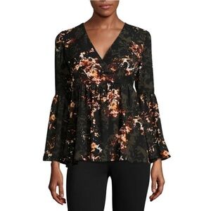 A.N.A Floral Bell Sleeve Wrap Blouse Size Medium